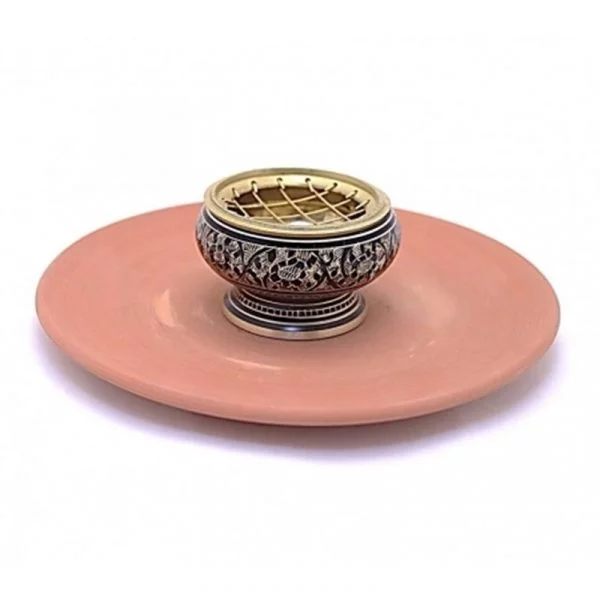 Wierookbrander messing S & terracotta schaal -- 6.5x4.5 cm