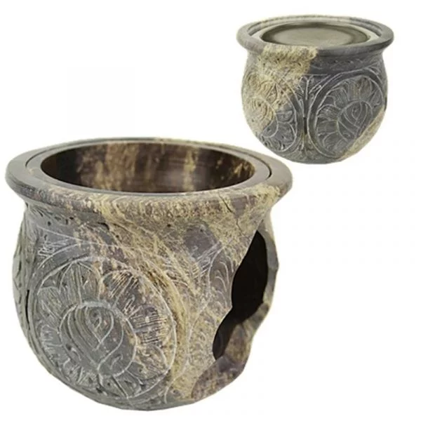 Wierookbrander & olieverdamper zeepsteen -- 1500 g; 14 cm