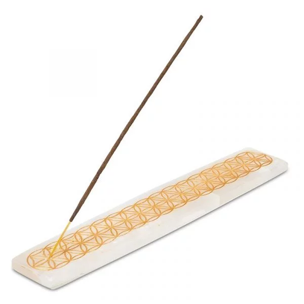 Wierookhouder seleniet met bloem des levens -- 225gr