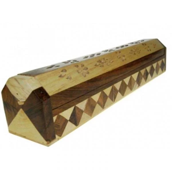 Wierookstokjes brander en bewaardoos 2 kleuren hout -- 30 cm