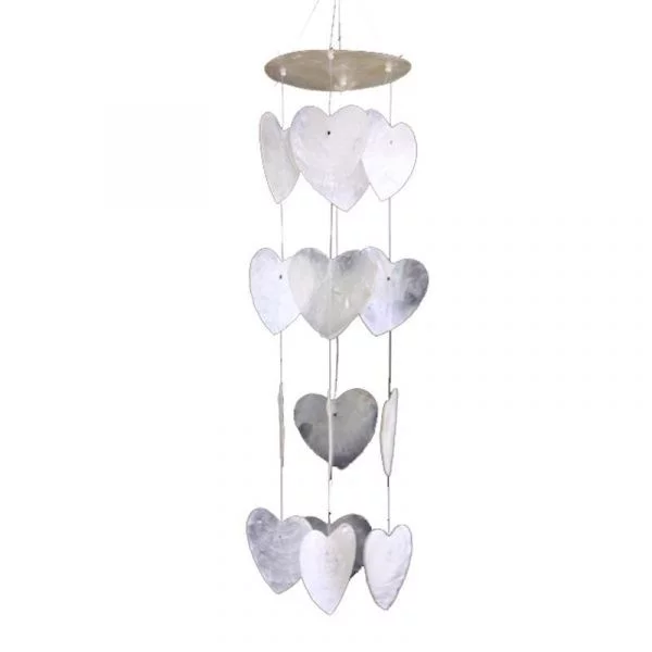 Windmobiel witte hartjes Capiz schelp -- 35 cm