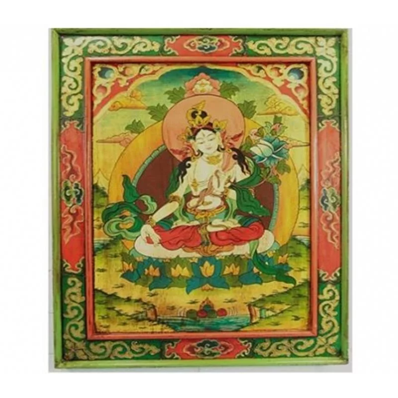 Witte-Tara-Handbeschilderd-paneel-hout-66x52-cm Witte Tara Handbeschilderd paneel hout -- 66x52 cm