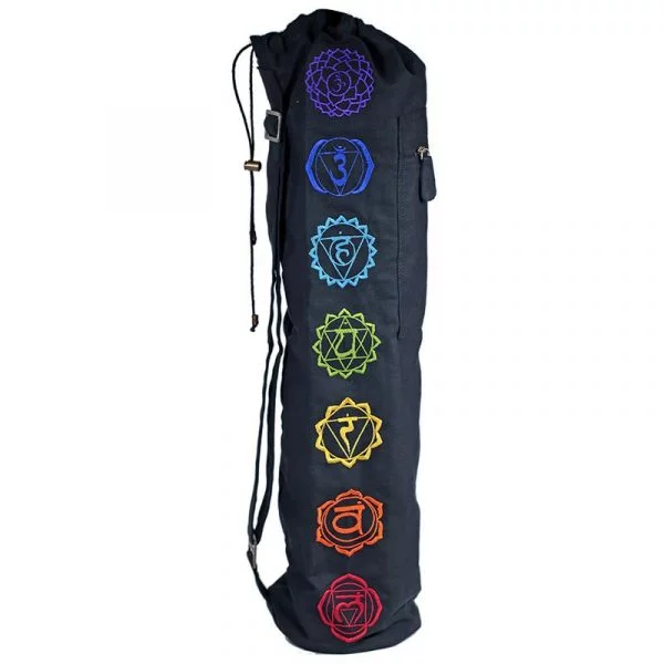 Yogatas met trekkoord zwart 7 Chakra's -- 74x19 cm