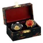 Meridiaankogels Zon & Maan rood geel op zwart -- 3.5 cm - Afbeelding 2