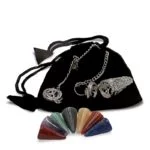 Pendel OHM verzilverd 7 chakra halfedelstenen -- 3.5x1.7 cm - Afbeelding 2