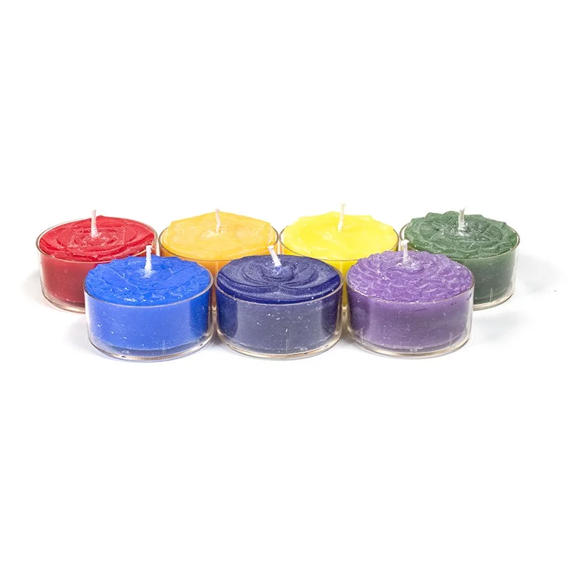 Theelichtjes chakra geurkaarsjes set van 7 stuks -- 4x2 cm - Afbeelding 2