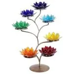 Chakra Lotus display metaal + 7 Chakra Sfeerlichten - Met goudkleurige rand