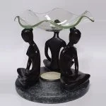 Oliebrander met schaaltje - 3 yoga figuren - zwart