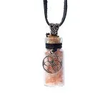 Geschenkflesje aan koord met zonnesteen en seed of life - 3.6 cm