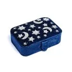 Sieraden / tarotdoos fluweel donkerblauw met maan en sterren