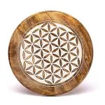 Bijzettafeltje Bloem des Levens wit bedrukt mangohout - Afbeelding 3