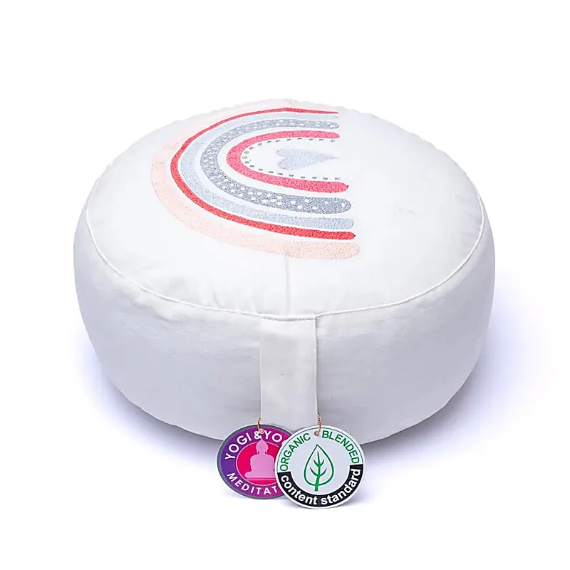 Meditatiekussen rond wit regenboog biokatoen (OCS) - Afbeelding 2