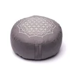 Meditatiekussen Bloem des levens mandala grijs biokatoen (OCS)