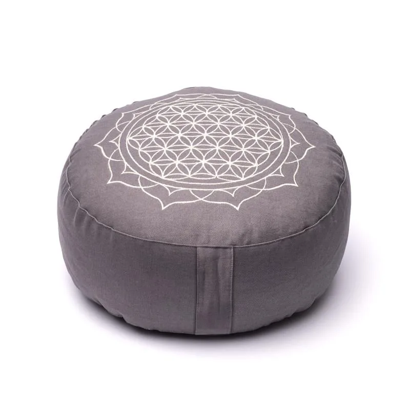 8335 Meditatiekussen Bloem des levens mandala grijs biokatoen (OCS) - Afbeelding 1