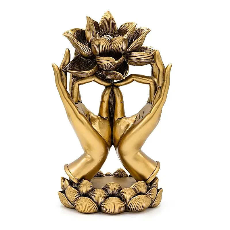 14855 Deco Handen met Lotus goudkleurig - 14,5 cm x 10 cm x 25 cm - Afbeelding 1