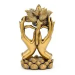Deco Handen met Lotus goudkleurig - 14,5 cm x 10 cm x 25 cm - Afbeelding 2