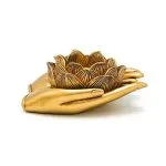 Theelichthouder Lotus handen goudkleurig-11,5 cm x 9,4 cm x 4,8 cm