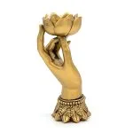 Theelichthouder Varada Mudra met Lotus goudkleurig- 9 cm x 8,5 cm x 18,5 cm - Afbeelding 3