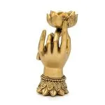 Theelichthouder Varada Mudra met Lotus goudkleurig- 9 cm x 8,5 cm x 18,5 cm - Afbeelding 2