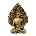 Meditatie Boeddhabeeld met Bodhiblad goudkleurig- 17 cm x 10 cm x 24 cm