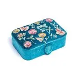 Sieraden / tarotdoos fluweel blauw met bloemen -  11 cm x 15.5 cm x 5 cm
