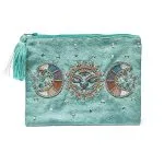 Opberg tasje - Fluweel mint met maanfasen - 20 cm x 15 cm