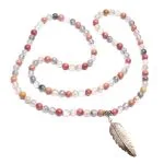 Mala rhodoniet/ grijze kwarts + veer -  ±44 cm - Afbeelding 2