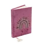 Notitieboek fluweel paars met regenboog -  20 cm x 15 cm