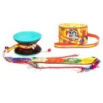 Mystieke rituele Chöd drum + gele hoes -  20 cm x 11 cm