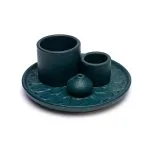 Keramische palo santo, smudge en wierook brander bloemmotief petrol -   ø13 cm x 6 cm