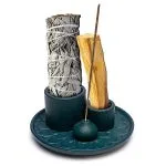 Keramische palo santo, smudge en wierook brander bloemmotief petrol -   ø13 cm x 6 cm - Afbeelding 2