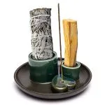 Keramische palo santo, smudge en wierook brander hart petrol/bruin -  ø14 cm x 6 cm - Afbeelding 2