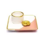 Keramische smudge en wierook brander bloem roze/wit/goud -  12 cm x12 cm x 5 cm