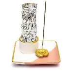 Keramische smudge en wierook brander bloem roze/wit/goud -  12 cm x12 cm x 5 cm - Afbeelding 2