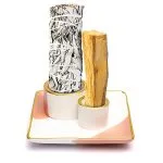 Keramische smudge en palo santo brander roze/wit/goud -  11,5 cm x 11,5 cm x 5 cm - Afbeelding 2