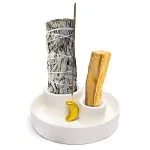 Keramische palo santo, smudge en wierook brander maan wit -  ø11,5 cm x 5 cm - Afbeelding 2