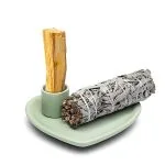 Keramische smudgeschaal en palo santo brander hartvorm pastelgroen -  12 cm x11 cm x 4 cm - Afbeelding 2