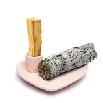 Keramische smudgeschaal en palo santo brander hartvorm pastelroze- 12 cm x 11 cm x 4 cm - Afbeelding 2