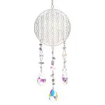 Suncatcher Bloem des Levens zilverkleurig met amethist -  ±8 cm