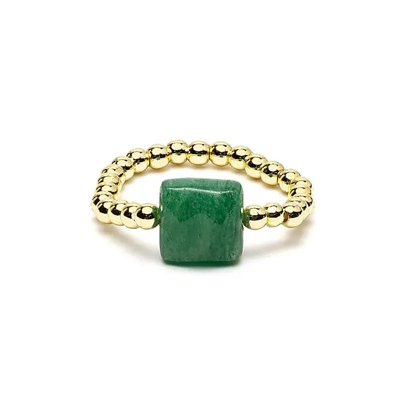 Elastische ring facet geslepen groene aventurijn -  ±2 cm - Afbeelding 1
