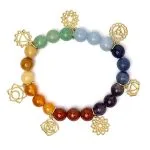 Bedelarmband met chakra-symbolen en chakra stenen - ±7 cm - Afbeelding 2