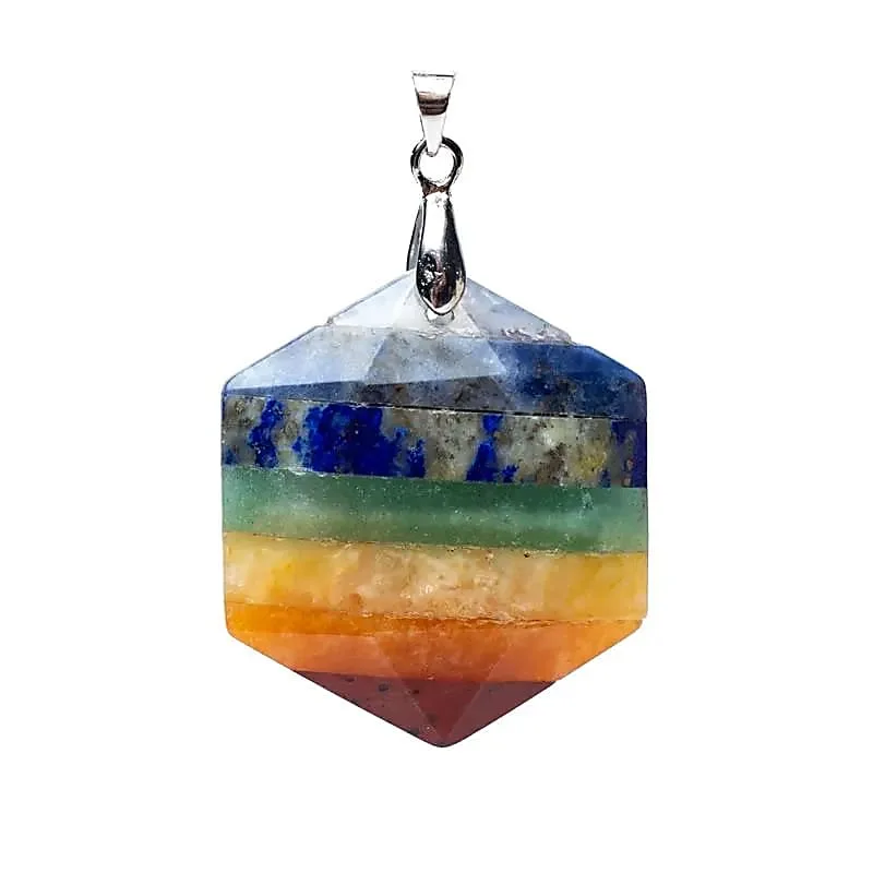 6120 7 chakra edelsteenhanger hexagon - ± 3 cm - Afbeelding 1