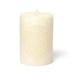Votiefkaars met reliëf Bloem des Levens stearine gebroken wit - ø5.5 cm x 8 cm