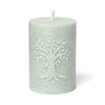 Votiefkaars met reliëf Levensboom stearine saliegroen -  ø5.5 cm x 8 cm