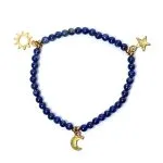 Armband lapis elastisch met sterren/maan/zon bedels - Afbeelding 2