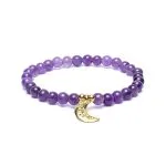 Armband amethist elastisch met maan bedel