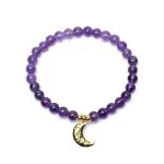 Armband amethist elastisch met maan bedel - Afbeelding 2