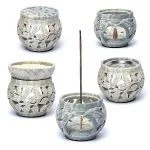 Multifunctionele brander gemarmerd zeepsteen bloemmotief - 11 cm x 12 cm - Afbeelding 6