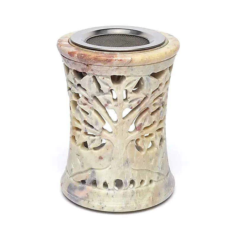 73030 Wierookbrander en olieverdamper Levensboom lichte zeepsteen - 10 cm x 7.5 cm - Afbeelding 1