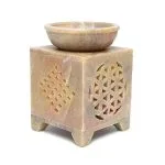 Wierookbrander en olieverdamper Bloem des Levens zeepsteen -  10 cm x 7.5 cm